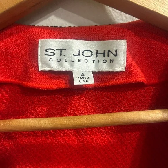 St. John Collection Red Santana Knit Embellished Jacket Size 4